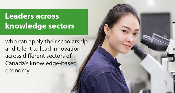 Leaders across knowledge sectors who can apply their scholarship and talent to lead innovation across different sectors of Canada's knowledge-based economy