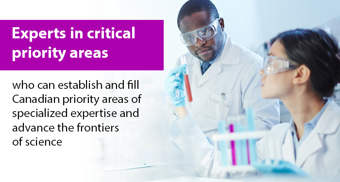 Experts in critical priority areas who can establish and fill Canadian priority areas of specialized expertise and advance the frontiers of science